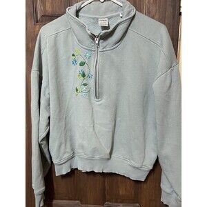 VS PINK Crop Quarter Zip Sweatshirt Size L Sage Green Embroidered Pullover